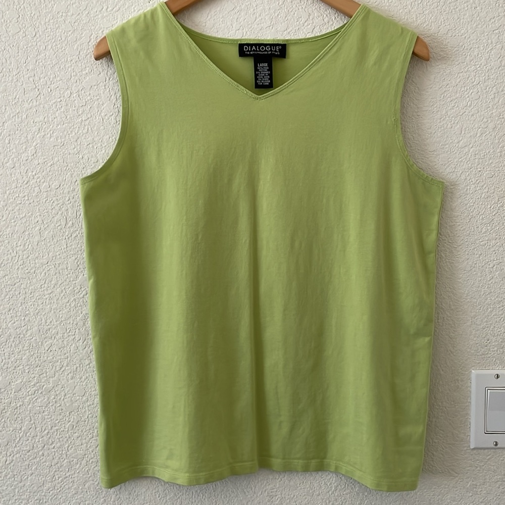 Dialogue Pima Cotton/Spandex high v-neck boxy tank, size Large, chartreuse/lime